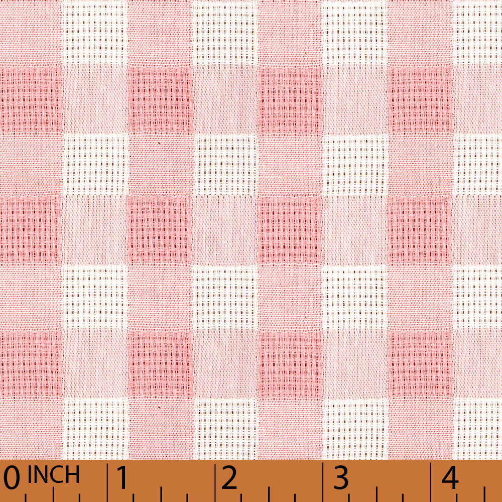 O22- pink coral check linen fabric